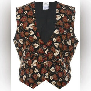Halsey Collection Black Beaded Autumn Leaf Vest Size L - NWT